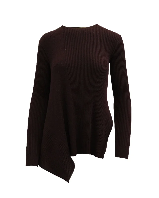 Flash Deals Stella McCartney Asymmetrical Ribbed Sweater in Burgundy Wool