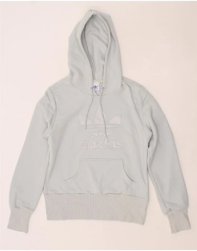 Steals and Deals ADIDAS Womens Graphic Hoodie Jumper IT 44 Medium Blue Cotton