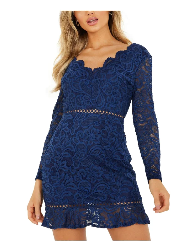 Price Rollback QUIZ Womens Lace Long Sleeve V Neck Short Party Body Con Dress