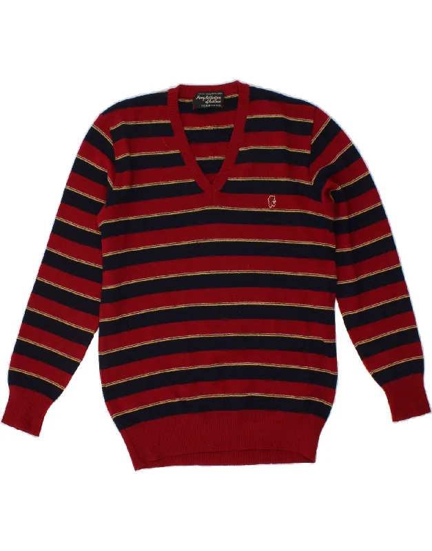 Super Bargain BALLANTYNE Womens V-Neck Jumper Sweater UK 14 Large Red Striped Wool