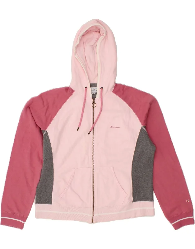 Bargain Prices CHAMPION Womens Zip Hoodie Sweater UK 18 XL Pink Colourblock Cotton