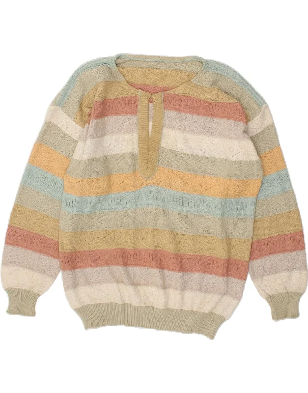 Savings Bonanza VINTAGE Womens V-Neck Jumper Sweater UK 16 Large Multicoloured Striped Savings Bonanza VINTAGE Womens V-Neck Jumper Sweater UK 16 Large Multicoloured Striped