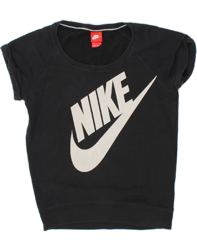 New Deals NIKE Womens Graphic Short Sleeve Sweatshirt Jumper UK 10 Small Black