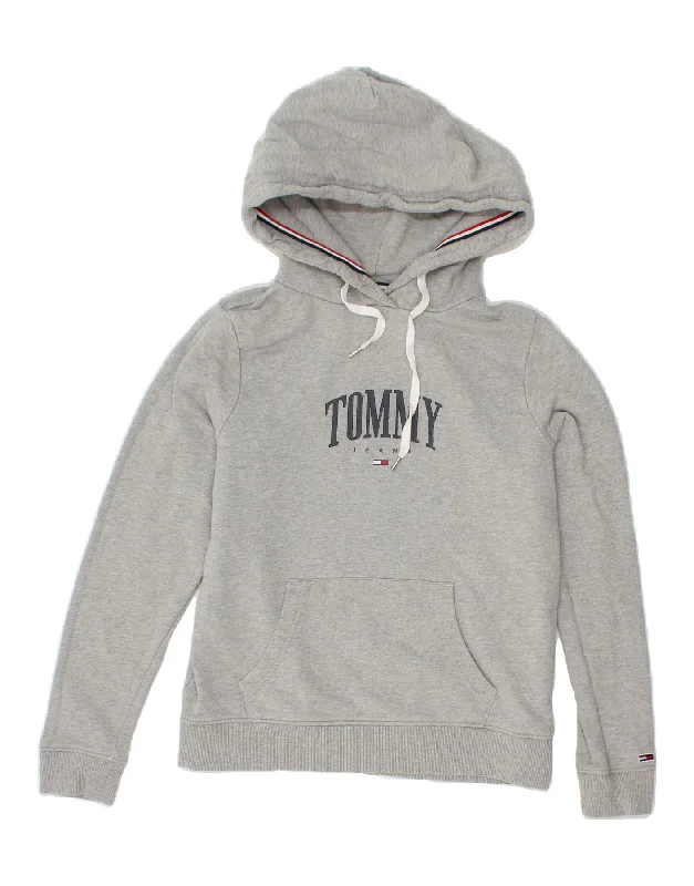 Deep Discounts TOMMY HILFIGER Womens Graphic Hoodie Jumper UK 6 XS Grey Cotton