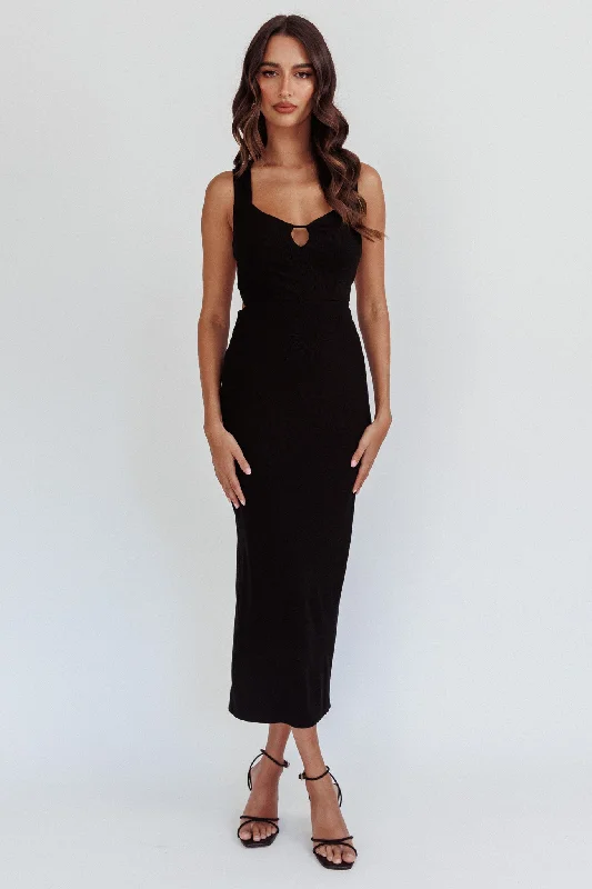 Limited Time Jennine Lace-Up Back Midi Dress Black