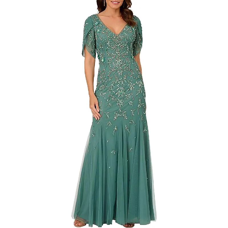 Hurry In Womens Embellished Mesh Evening Dress
