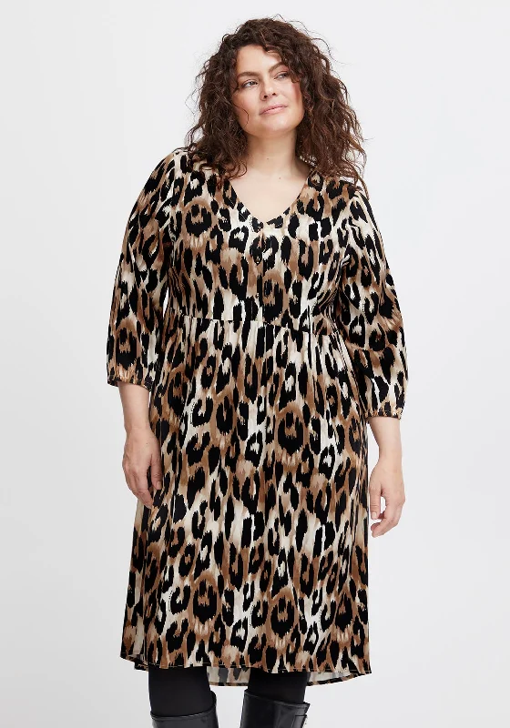 Special Offer Fransa Curve Elastic Waist Leopard Print Mini Dress, Tigers Eye