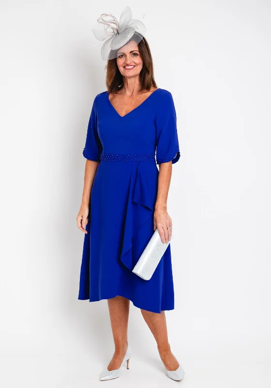 Discount Days Lizabella Pearl Trim Ruffled Midi Dress, Purple