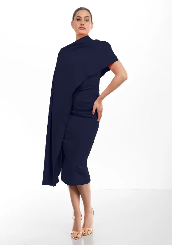 Savings Spectacular Kevan Jon Alice Cape Sleeve Mide Dress, Navy
