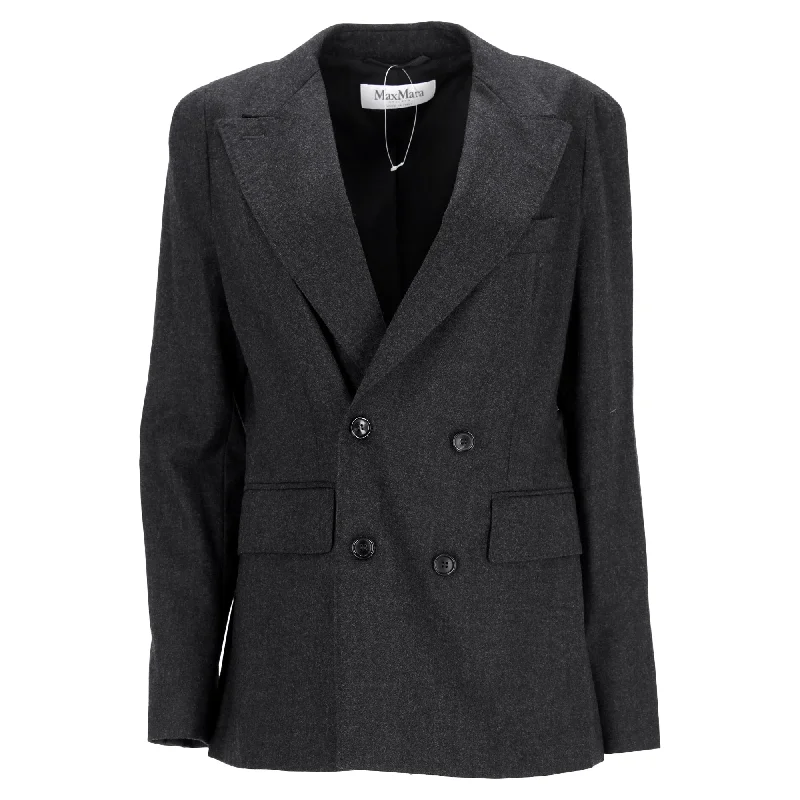 Final Sale Max Mara Oblio Double-Breasted Blazer in Grey Wool