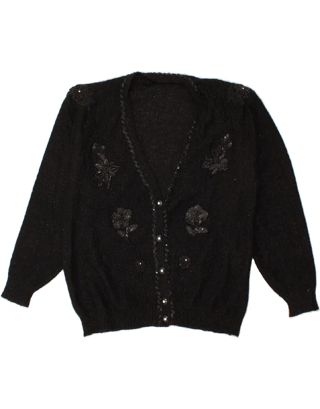 Closeout Sale VINTAGE Womens Cardigan Sweater UK 16 Large Black Floral