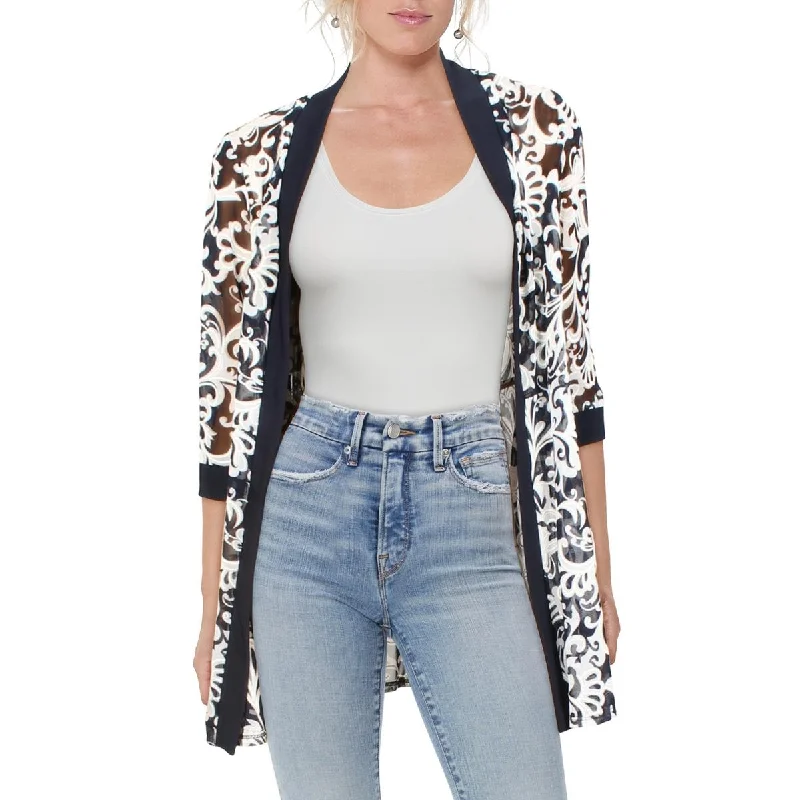 Online Only Petites Womens Mesh Printed Duster Blazer