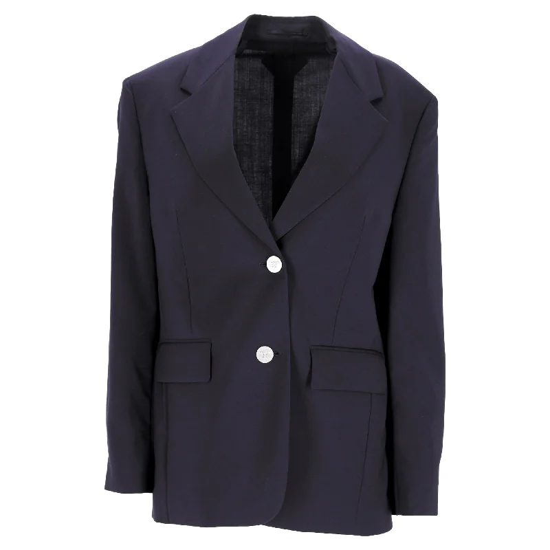 Can't Be Beat Prada Single-Breasted Blazer in Navy Blue Wool