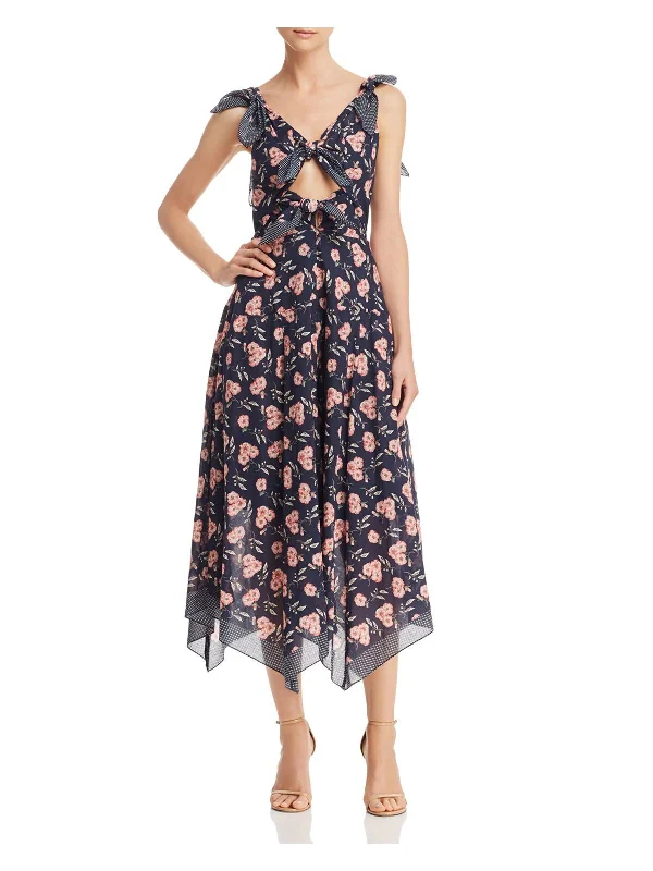 Best Deals LA VIE Womens Navy Cut Out Floral Sleeveless V Neck Maxi Sheath Dress