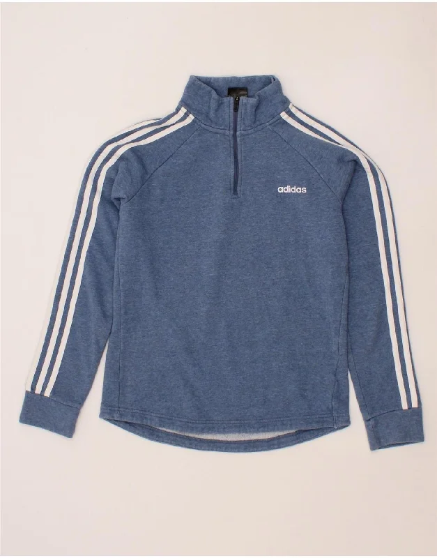 Online Only ADIDAS Womens Zip Neck Sweatshirt Jumper UK 4/6 XS Navy Blue Cotton