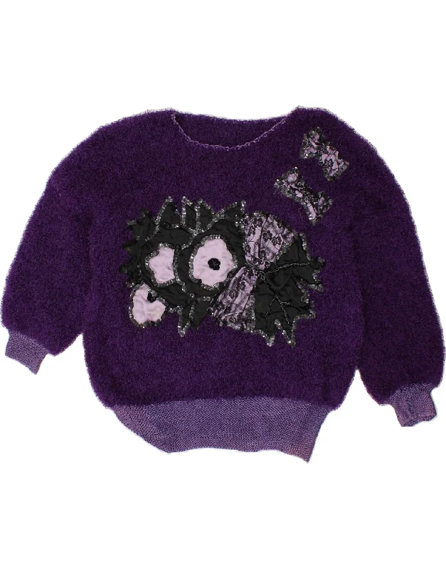 Closeout VINTAGE Womens Boat Neck Jumper Sweater UK 20 2XL Purple
