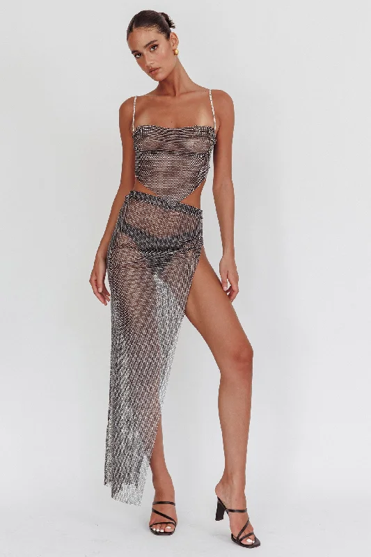 Exclusive Savings Heart Breaker Diamante Mesh Maxi Skirt Black