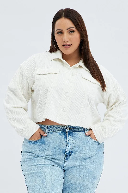 Price Drop White Crop Jacket Corduroy Button Front