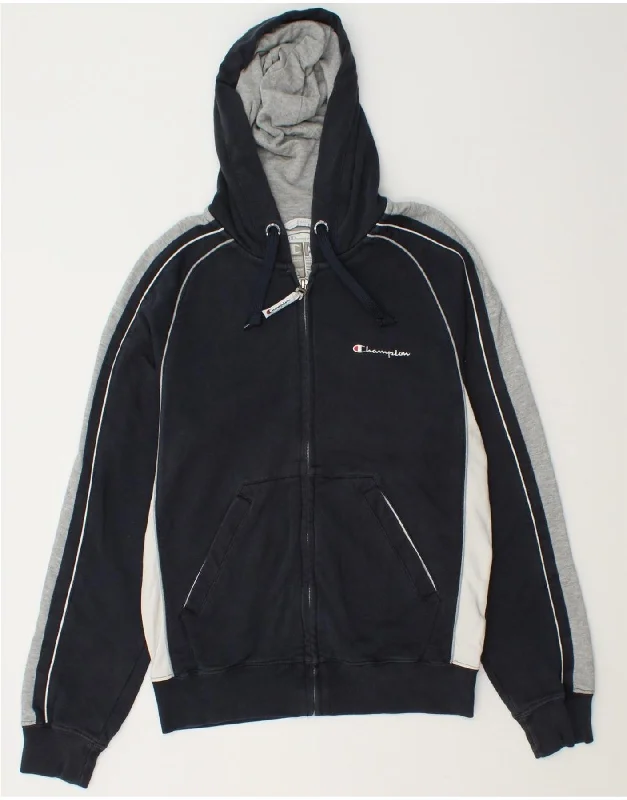 Buy Now CHAMPION Womens Zip Hoodie Sweater UK 10 Small Navy Blue Colourblock