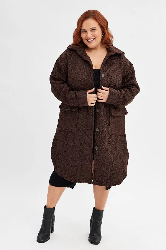 Bargain Prices Brown Boucle Shacket Coat Longline