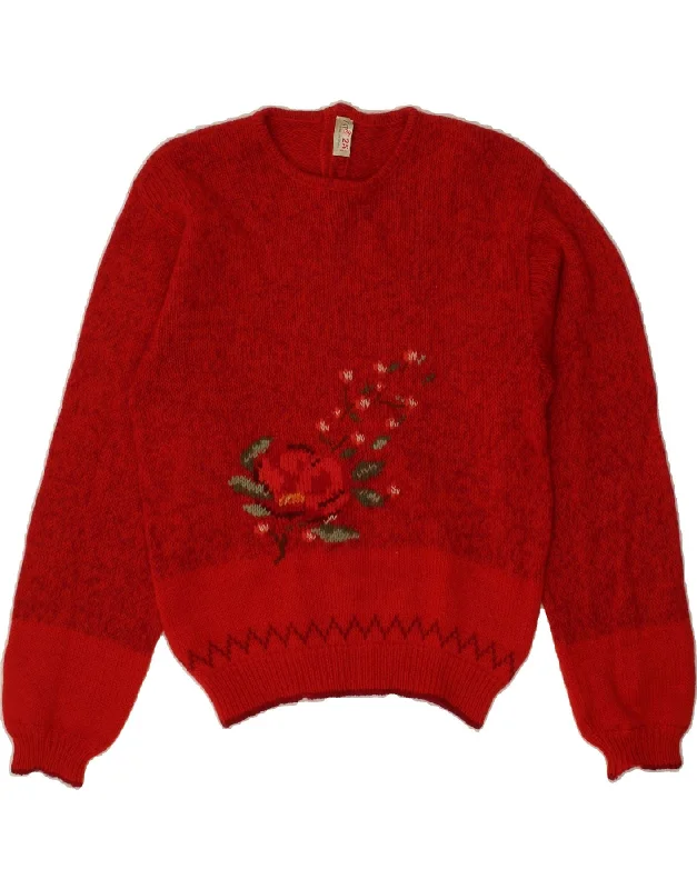 Exclusive Preview VINTAGE Womens Crew Neck Jumper Sweater UK 14 Medium Red Floral