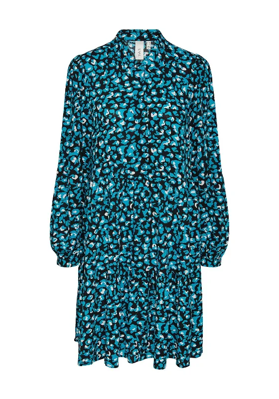 Price Cut Y.A.S Alira Tiered Midi Shirt Dress, Black & Blue