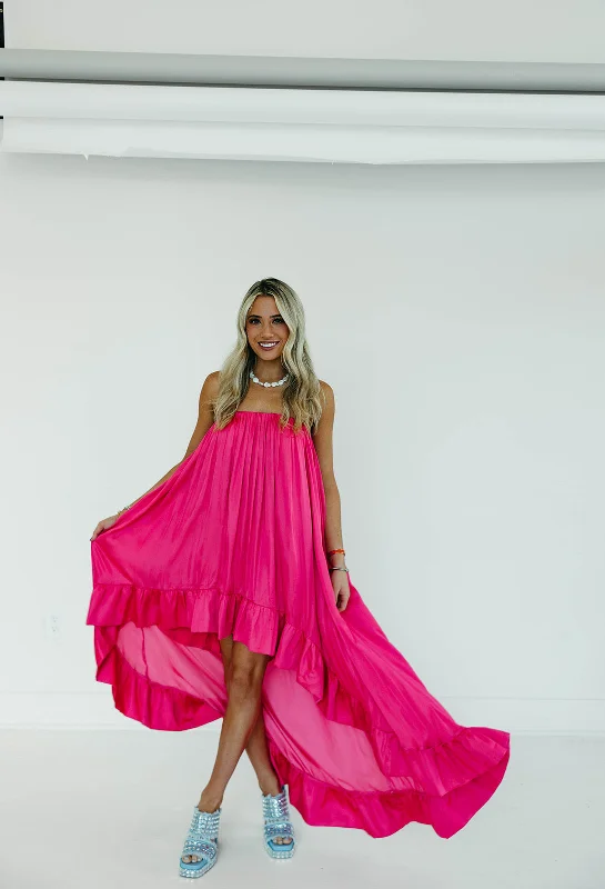 Bargain Prices Here We Go High Low Dress - Fuchsia