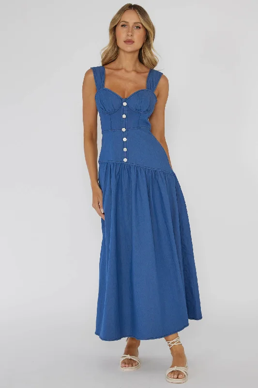 New Markdowns Pansy Flounce Hem Maxi Dress Blue