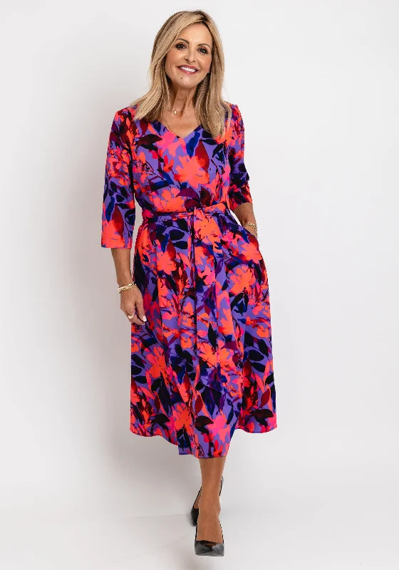 Now or Never Coco Doll Judy Floral Print Midi Dress, Purple