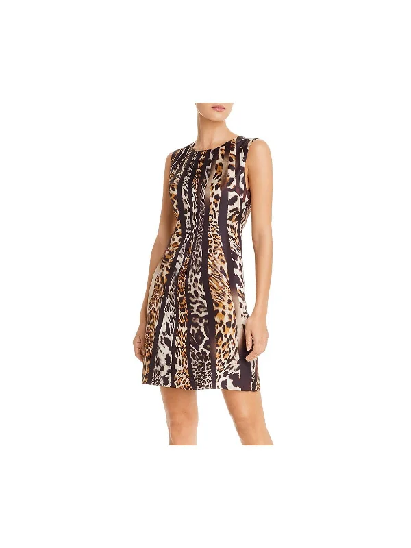 Act Fast KOBI HALPERIN Womens Black Animal Print Sleeveless Crew Neck Short Wear To Work Fit + Flare Dress