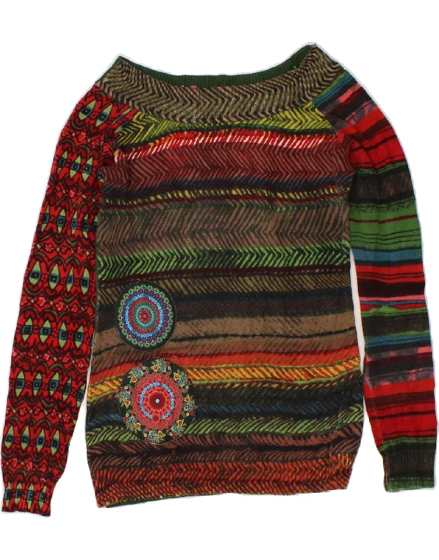 Deal Dash DESIGUAL Womens Boat Neck Jumper Sweater UK 12 Medium Multicoloured