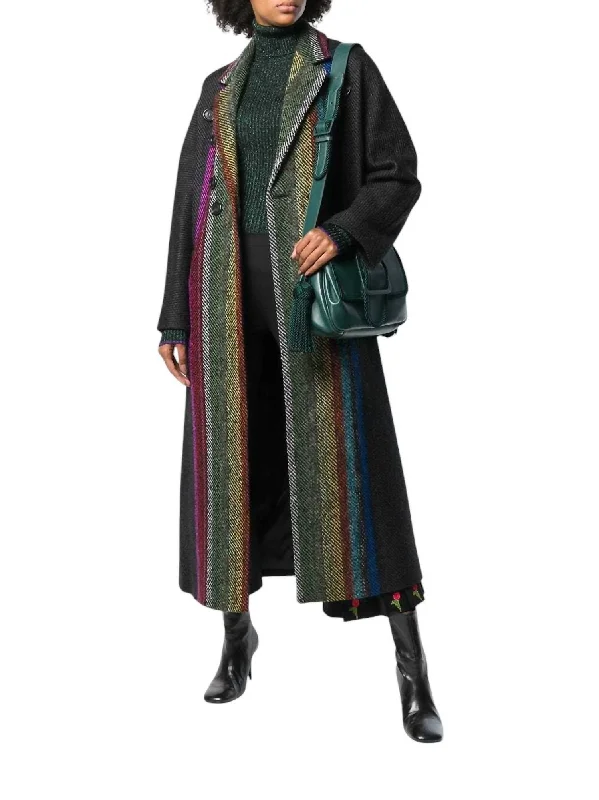 Online Specials Runway Wool Blend Striped Long Coat In Multicolor
