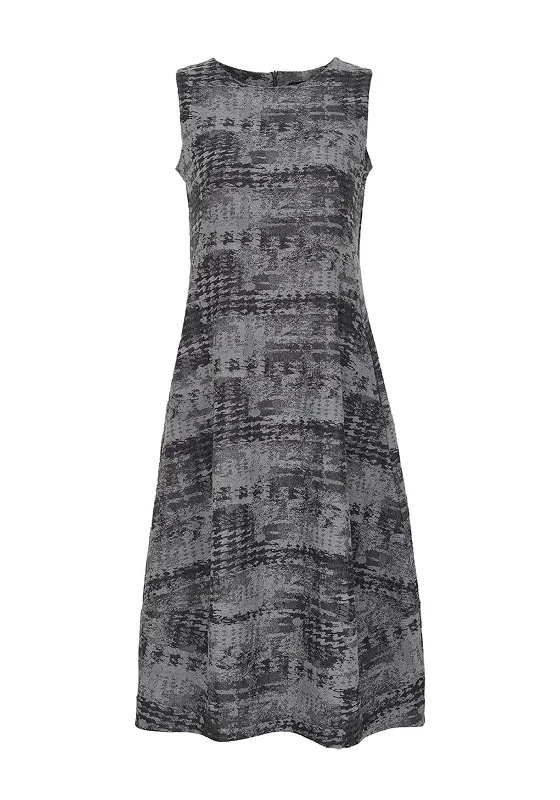 Best Deals Ever Sassy Blurred Houndstooth A-line Midi Dress, Grey