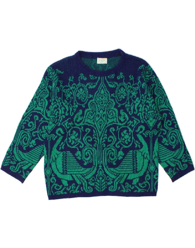 Deal Zone BENETTON Womens Crew Neck Jumper Sweater UK 14 Large Green Fair Isle