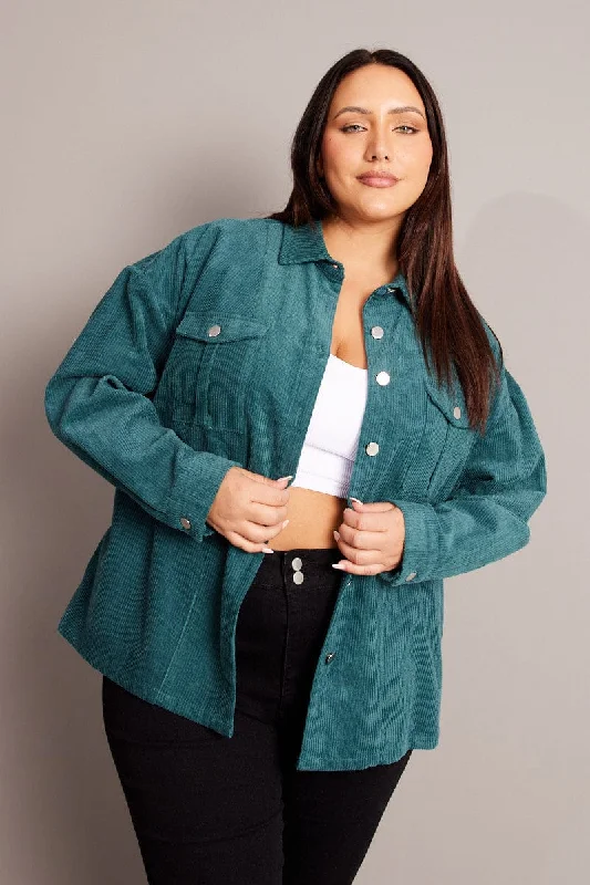 Act Now Blue Cord Longline Shacket