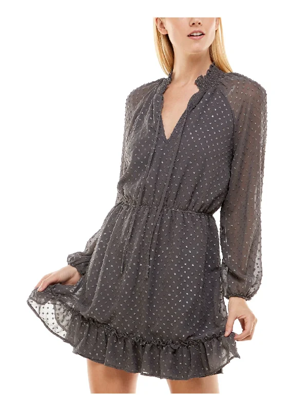 Shop and Save SPEECHLESS Womens Ruffled Blouson Sleeve Short Party Fit + Flare Dress