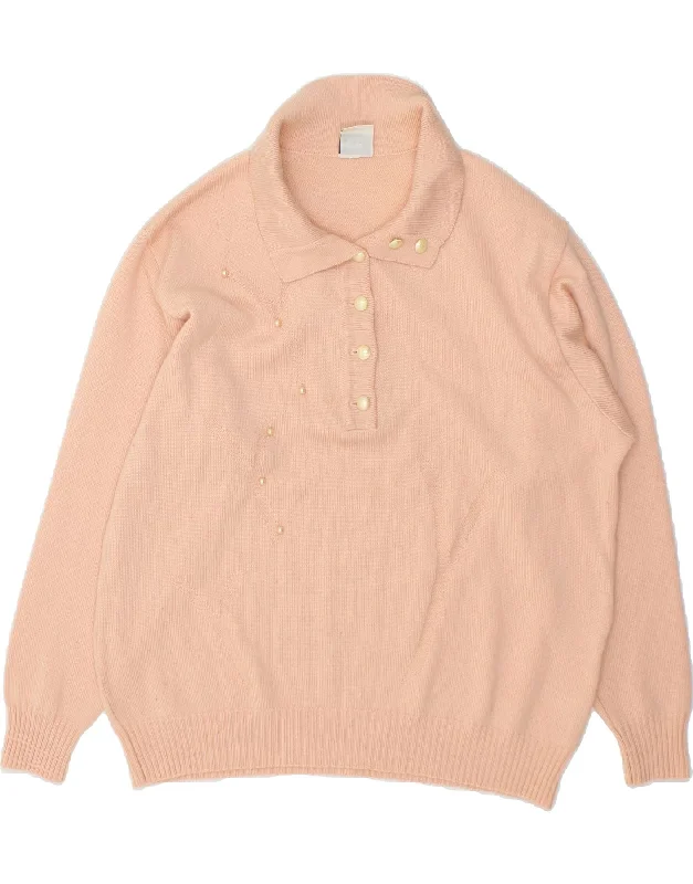 Best Seller VINTAGE Womens Loose Fit Button Neck Jumper Sweater IT 46 Large Pink