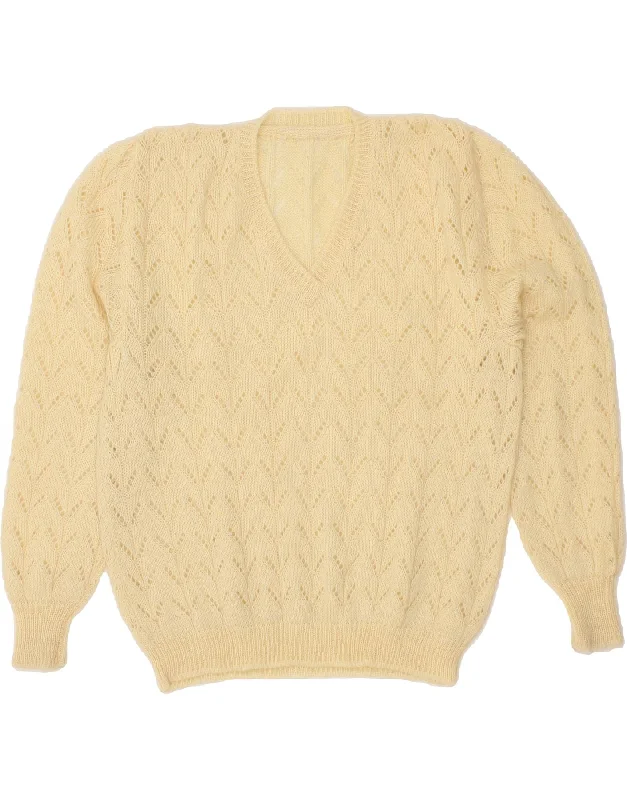 Best Deals VINTAGE Womens V-Neck Jumper Sweater UK 14 Large Beige